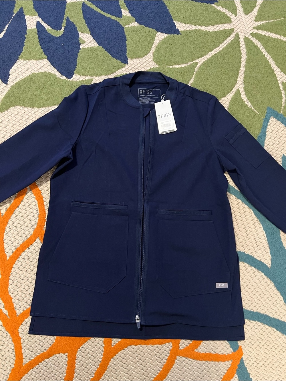 FIGS Bellery Bomber Scrub Jacket Navy Blue Zip Jacket
